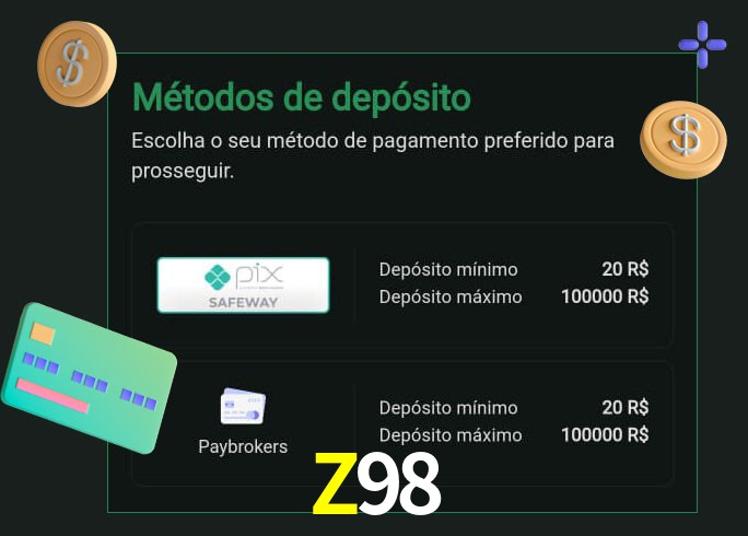 O cassino Z98 oferece uma grande variedade de métodos de pagamento